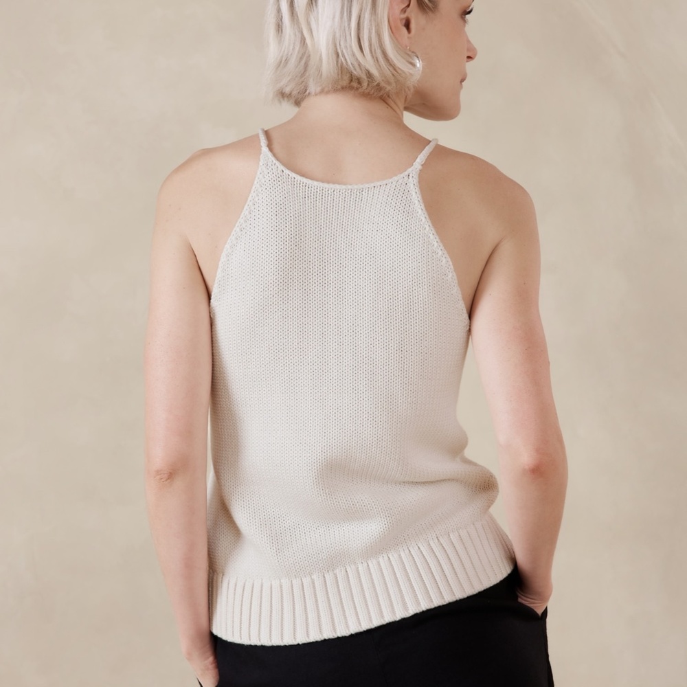 New! Banana Republic Cotton/Silk Sweater Tank, Khaki Beige, Sz Large - Picture 3 of 6